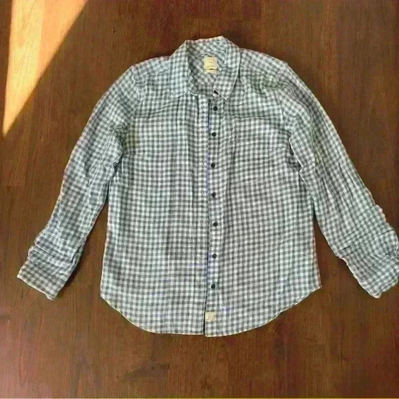 GAP Button Down Shirt Shrunken Boyfriend shirt 100% Cotton Blue White Checkered - Picture 2 of 4